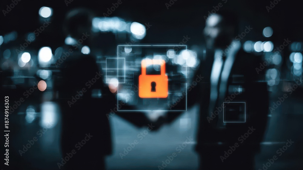 Fototapeta premium This scene presents trust in every transfer as tech remains secure behind a firewall with glossy reflections and glow