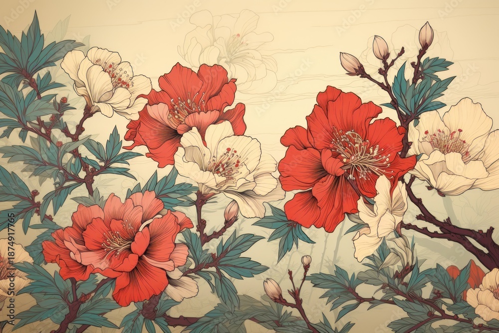 Obraz premium Japanese flowers art backgrounds painting.