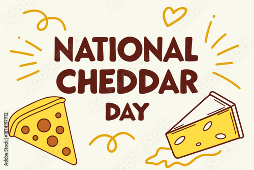 National Cheddar Day Vector Illustration, Cheddar Cheese and Dairy Food Celebration Graphic