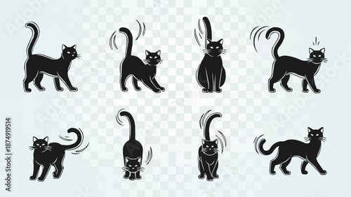 Collection of Black Cat Silhouettes in Various Poses.