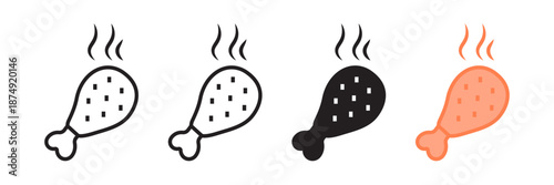 Set of minimalist hot chicken drumstick icons with transparent background, depicting roasted poultry legs, food delivery, restaurant menus, cooking concepts, vector illustration