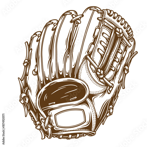 Drawing Vintage Brown leather baseball glove on white background  sports equipment for catching