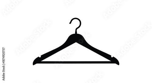 A simple black clothes hanger presented against a stark white background a striking silhouette