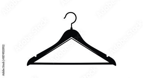 A sleek black clothes hanger is displayed presenting a minimalist design silhouette
