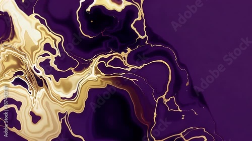 Abstract purple gold marbling waves video sequence.