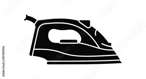 A striking black silhouette of a modern household iron elegantly designed and isolated silhouette