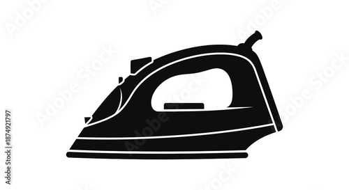 A striking black and white image featuring a detailed iron appliance silhouette