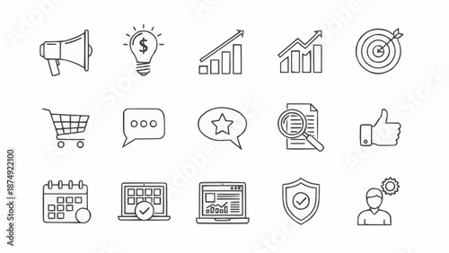 Collection of business and marketing icons in doodle style.