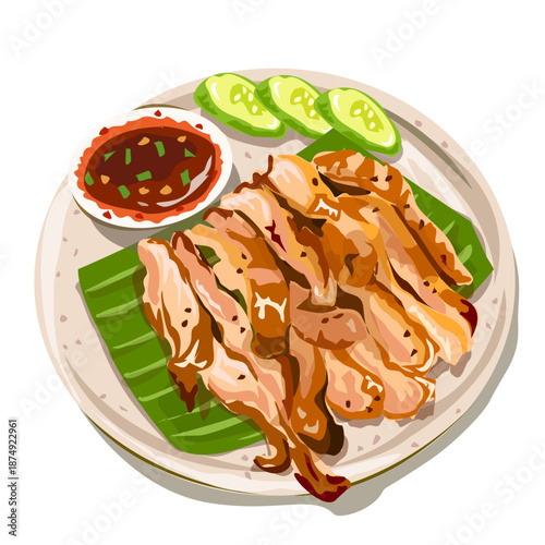 Thai Grilled Pork Neck (Kor Moo Yang) with Spicy Dipping Sauce