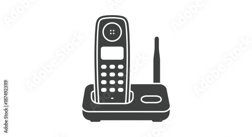 A sleek black cordless telephone design with a base and handset detailed silhouette