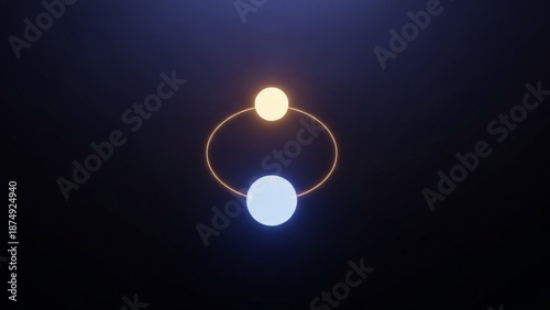 Glowing orbs connected by ring in dark space
