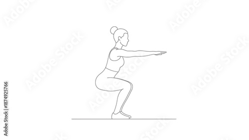 Woman performing a squat exercise a fitness silhouette for healthy lifestyle active movement and wellness pursuits in a line drawing style