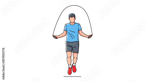 Athletic Man Engaged in Jump Rope Exercise Isolated on White Background for Fitness and Healthy Lifestyle Concepts