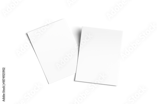 Empty paper note template of A4 format with soft shadow isolated on white background. 3d rendering