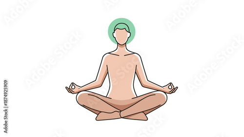 Person in Lotus Pose Meditating with Subtle Energy Aura Concentrated Above Head on White Backdrop Calm Mind Spiritually Focused Being