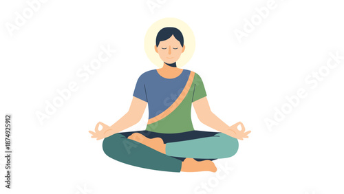Person in serene meditative pose with crossed legs and glowing aura representing inner peace and spiritual practice