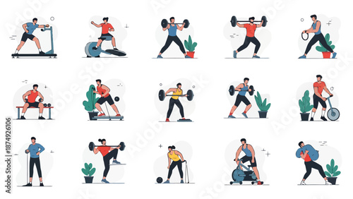 Diverse Fitness Activities and Exercise Equipment Collection for Healthy Lifestyle Promotions and Wellness Content Creation