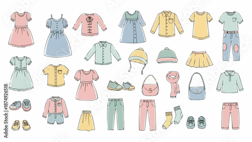 Collection of Childrens Clothing Items and Accessories.