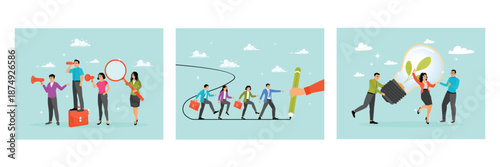 Recruitment concept. Manager create strategy or way to achieve success. Green renewable power.