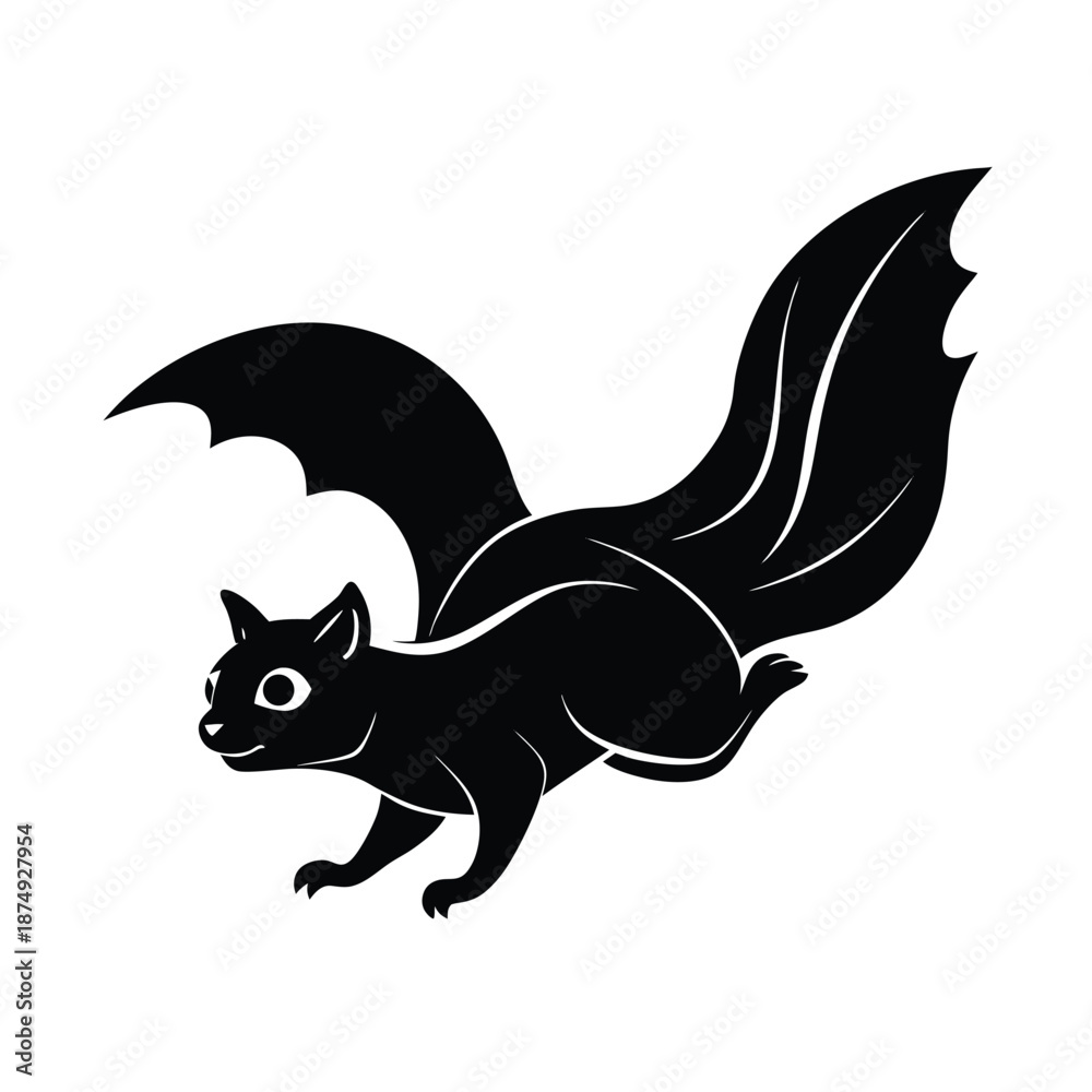 Fototapeta premium Flying squirrel woodland animal vector silhouette on white background
