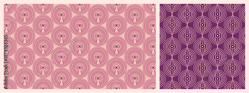 Geometric Concentric Circle Patterns in Pink and Purple