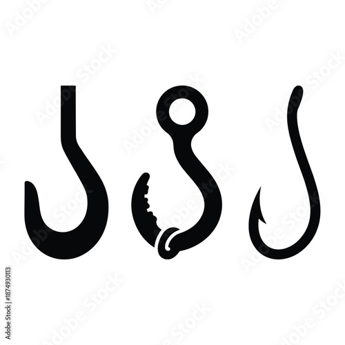 Three different types of fishing hooks on a white background
