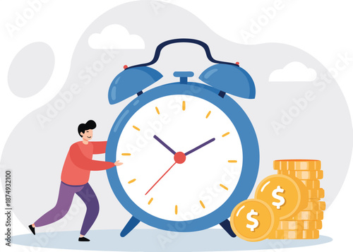 ROI, return on investment or long term investment success, increase in dividends or returns from the costs that have been invested, businessman invests money into big watch to get return profit