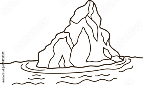 An icon of a tall iceberg with water on it.