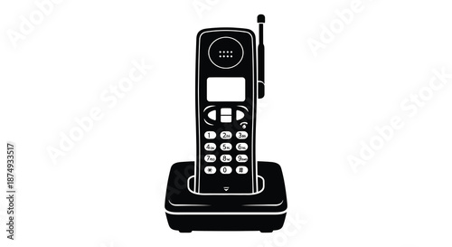 A striking black and white depiction of a classic cordless telephone highly detailed silhouette