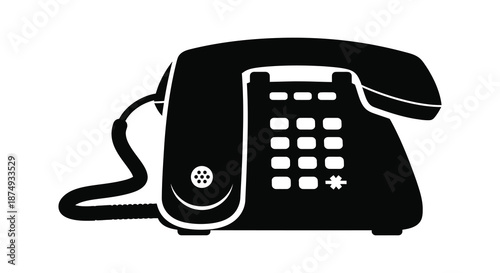 a classic black landline telephone design is prominently displayed as a striking silhouette