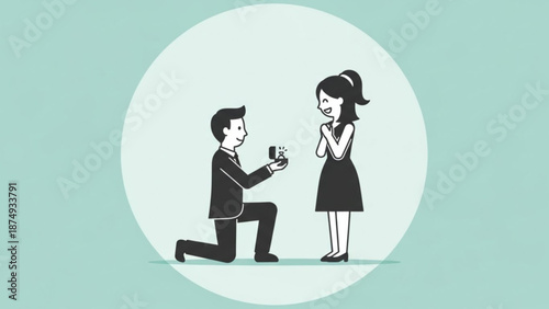 Man proposing marriage to woman with engagement ring happy couple in love romantic proposal concept flat vector illustration