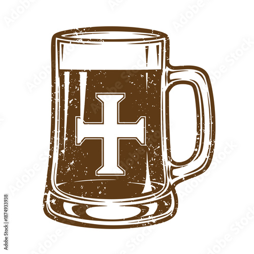 Drawing Vintage Brown beer mug with a cross on the glass  drinkware  alcohol  beverage