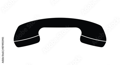A stark black telephone handset is prominently displayed against a clean white background silhouette