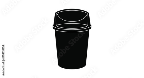 A simple black trash can against a white background presented as a striking silhouette