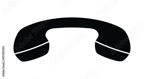 A minimalist depiction of a classic telephone handset in stark black silhouette