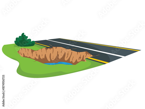 Road collapse with a large sinkhole, natural disaster, earthquake