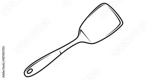 A simple black and white sketch depicting a cooking spatula presented as a silhouette