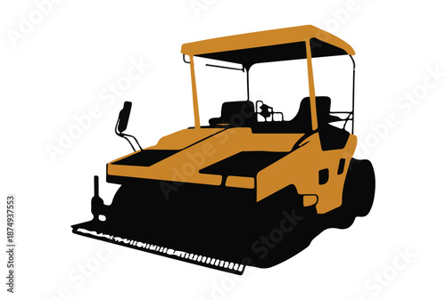 Road Roller Asphalt Compactor Vector Silhouette, Industrial Equipment, Construction Heavy Machinery Icon.