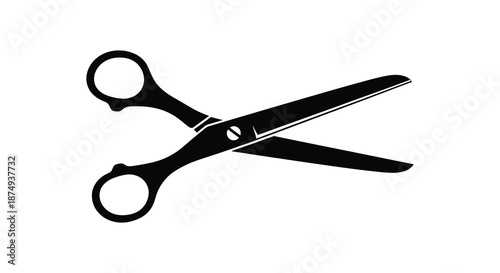 A striking black silhouette of open scissors showcasing a classic cutting tool silhouette