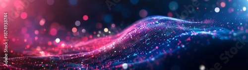 Vibrant abstract technology background with energetic glowing particles and dots for digital design.