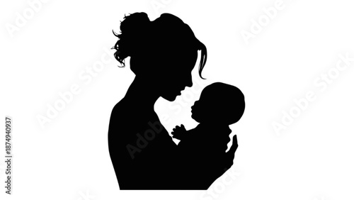 Mother Carrying Baby Silhouette Profile View
