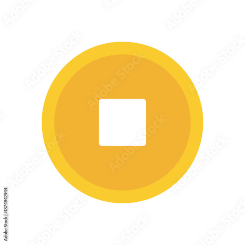 Golden Chinese coin icon with square hole symbol of wealth and prosperity for 2026.