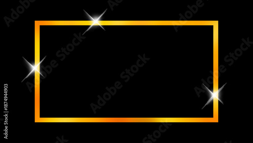 Luxury Golden Rectangle Frame with Sparkle Effects on Black Background for Elegant Branding, Award Design, Advertising Layout, Presentation Slides, and Poster Use