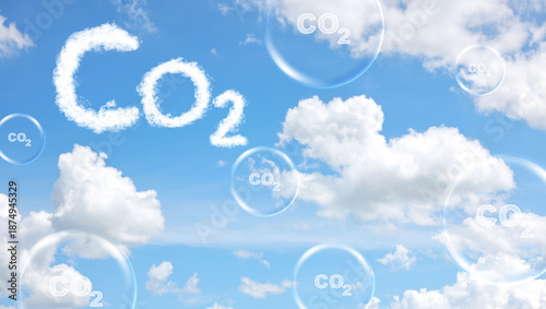 Reduce CO2 or carbon concept in bubbles. CO2 emission using clean energy and limit global warming. green business from renewable energy.