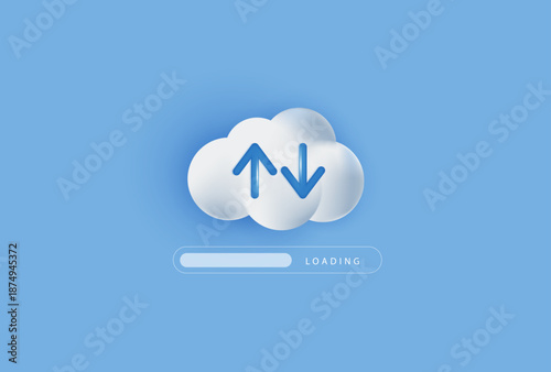 3d download multimedia file document from cloud management. Digital file organization service or app with data transfering. app with data transfer notification icon. vector design.