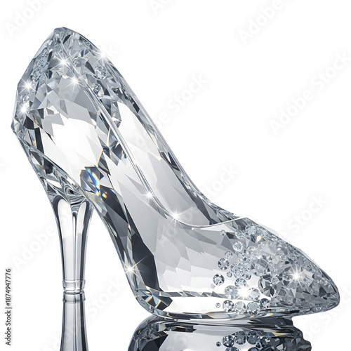 Stunning crystal high heel shoe with sparkling diamonds on black background