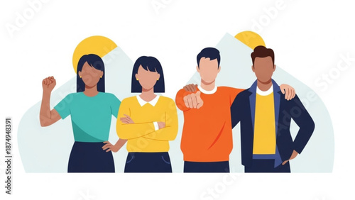 Diverse group of young adults standing together confidently