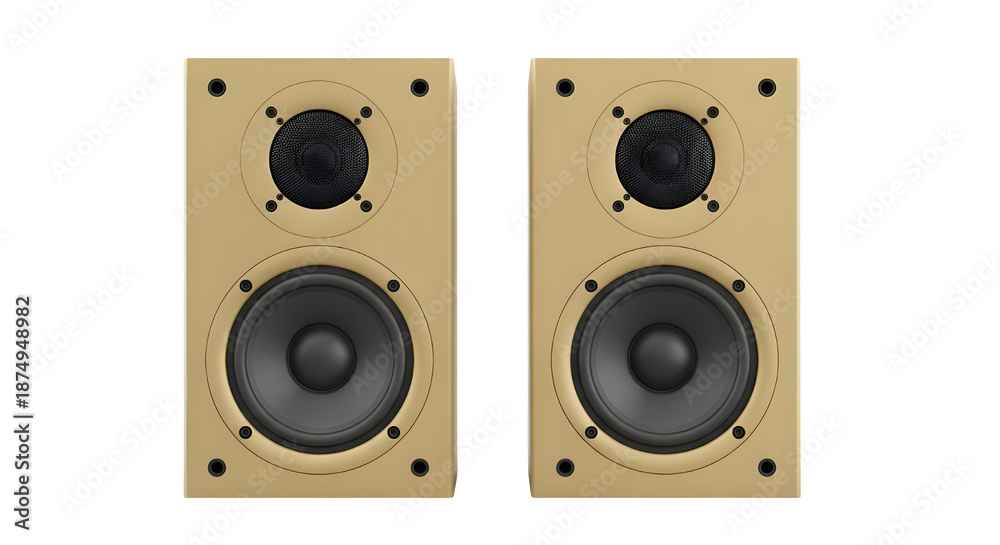 Fototapeta premium Pair of modern gold speakers on black background