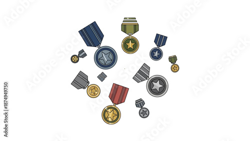 Collection of Military Medals and Awards on White Background