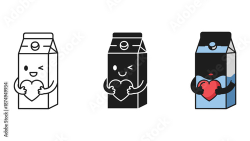Cartons of milk hugging heart in different colors